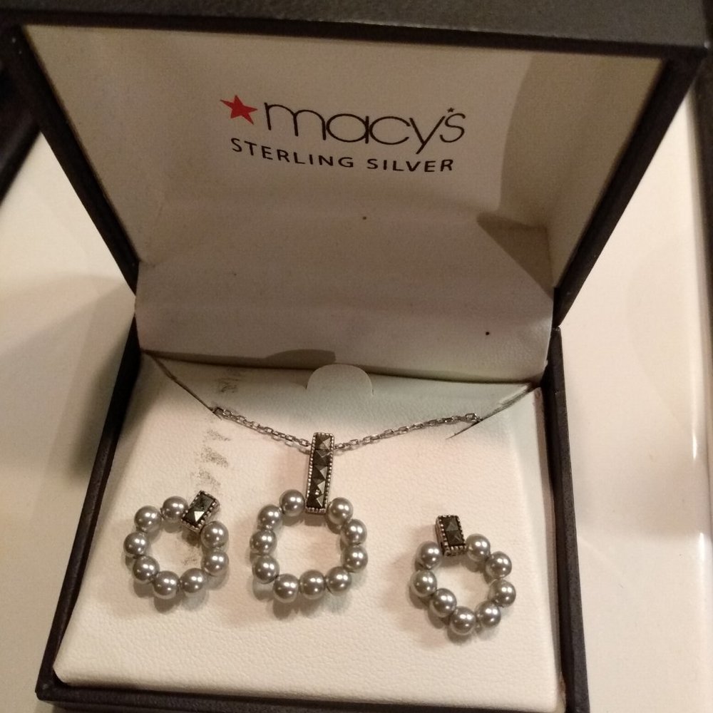 Macy's Silver Necklace and Earrings Set